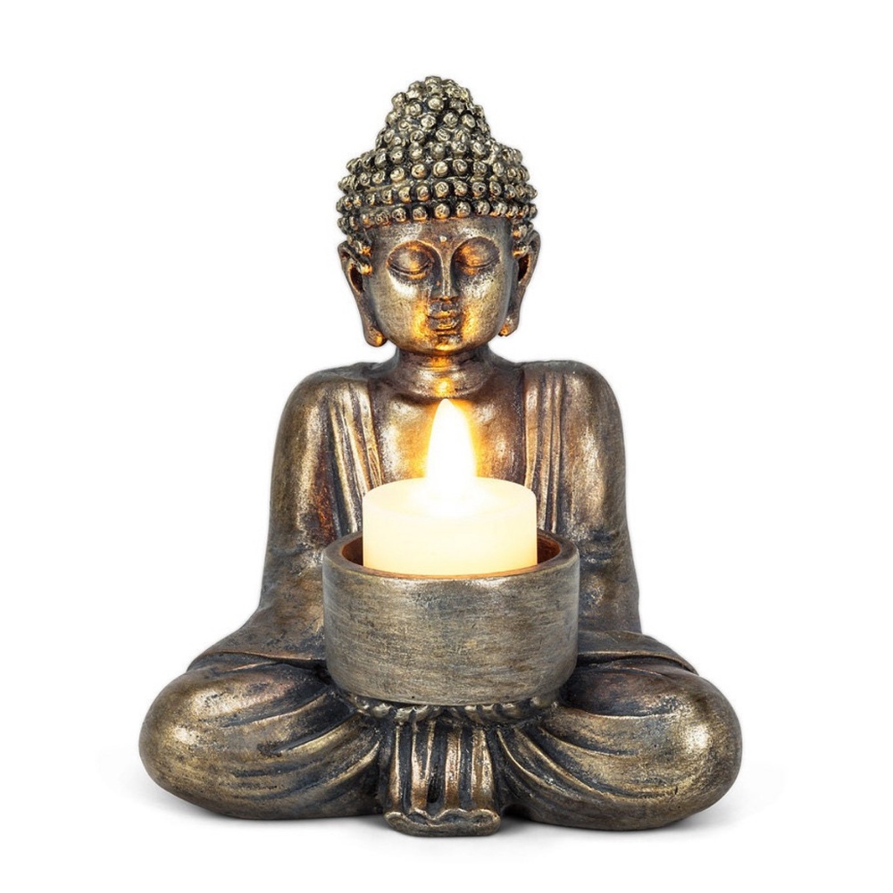 Sitting Silver Buddha Tealight Holder